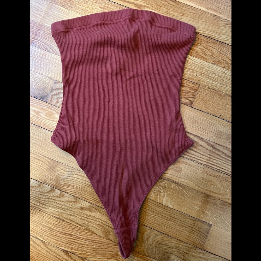 Rust colored strapless bodysuit by Out From Under (For Urban Outfitters).